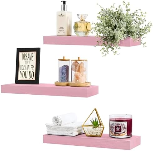 Sorbus 16 Inch Floating Shelves for Wall (3 Pack, Pink)
