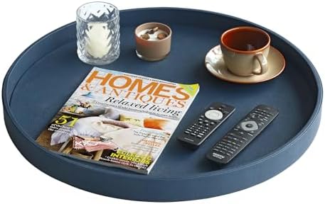 HofferRuffer Large Round Serving Tray 24'', Elegant Faux Leather Circle Ottoman Table Tray, Serve Tea Coffee Breakfast i