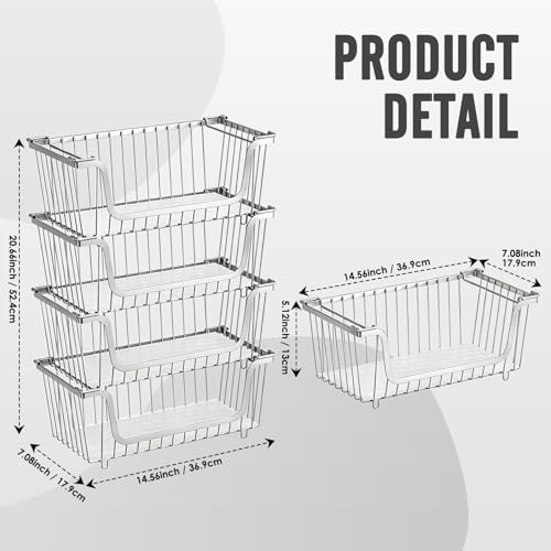 4 Pcs Stackable Wire Baskets for Pantry Organizers and Storage,silver