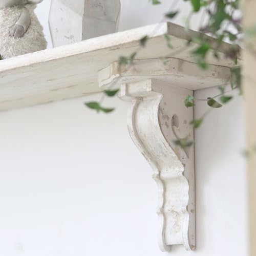 BIG FORTUNE Set of 2 Corbels for Shelves Wood Corbels Decorative Shelf Brackets Wooden Vintage Shelf Farmhouse Decor Whi