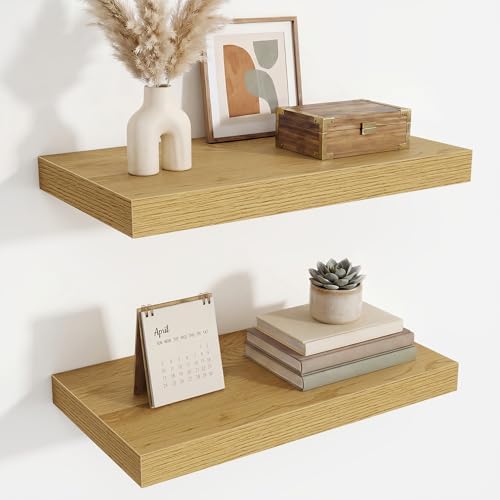 Acovy Floating Shelves for Wall,18 Inch Oak Wall Shelves Set of 2,9.3" Deep Floating Shelf with Invisible Bracket,Wall M