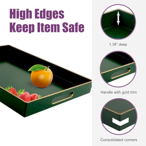 Gifturbo Large Serving Tray with Handles，Green Rectangular Plastic Elegant Decorative Coffee Table Trays for Ottoman, Li