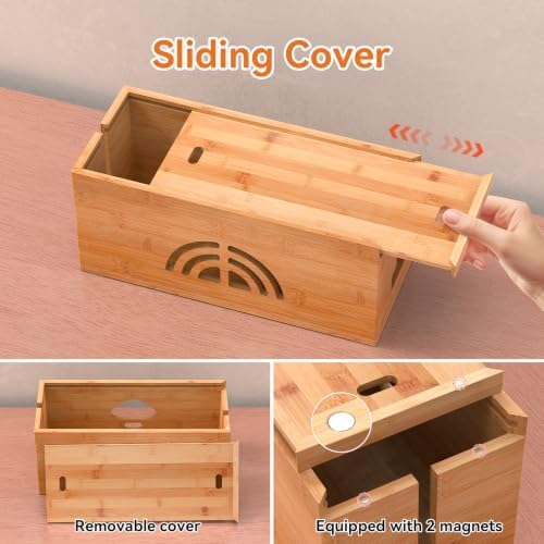 Pezin & Hulin Bamboo Cable Management Box, Power Strip Organizer, Medium