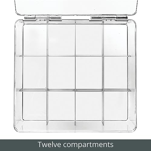 mDesign Plastic Kitchen Organiser — Practical Storage Box with 12 Compartments and Hinged Lid — Pantry Storage Box with 
