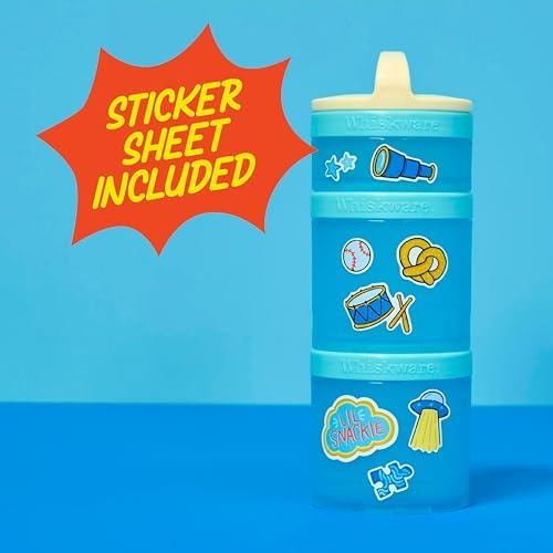 Whiskware Solid Snack Containers, 3 Stackable Snack Cups, Tan/Blue