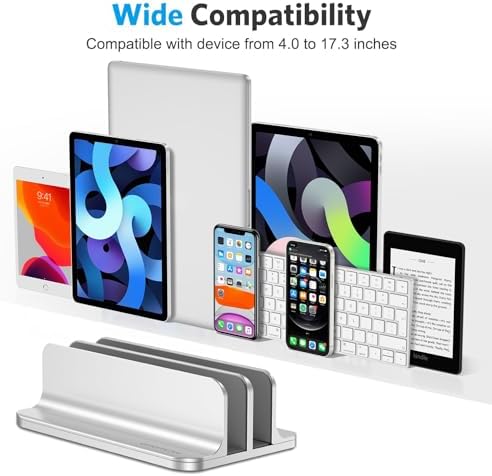 OMOTON Dual Vertical Desk Laptop Stand Holder, Fits MacBook Air/Pro, Silver