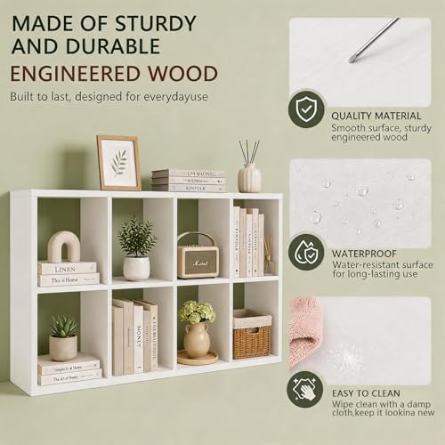 8 Cube Storage Organizer Shelf, White, 13 inch