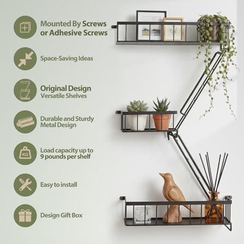 SweetSage Fire Escape Wall Shelf, Modern City Corner Wall Decorative Action Figure Metal Display with Mini Shelf, Black 