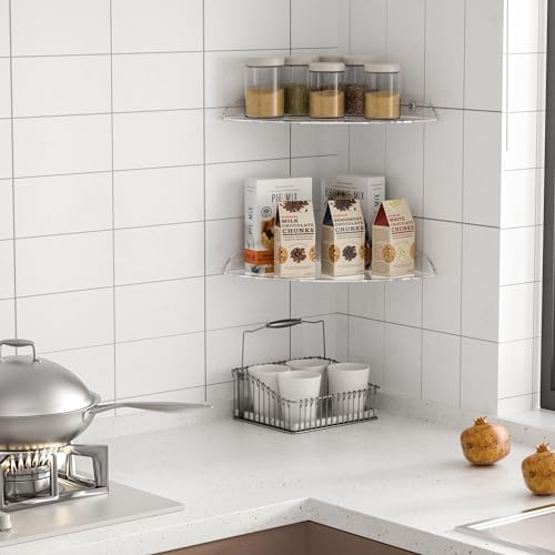 Sezanrpt 9.5x9.5 Inch Acrylic Corner Floating Shelf Set of 2, Clear Corner Wall Shelf for Home Décor, Speakers, Security
