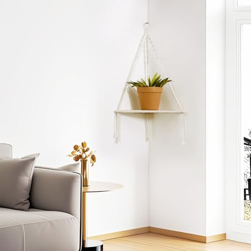 Artilady Macrame Corner Shelf Wall Hanging, Boho Floating Shelves Storage