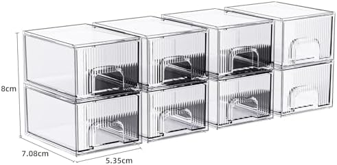 ZHIAI 8 Pack Clear Stackable Storage Drawer, Acrylic Drawer, Cosmetic Organizer, Plastic Organizer for Dresser, Under, K