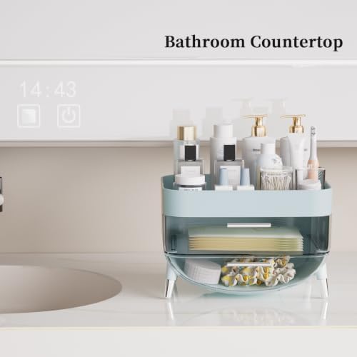 Jywantful Vanity Makeup Organizer, Mint Blue Skincare Storage with 2 Drawer