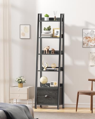 Furologee Bookshelf Set of 2, 6 Tier Ladder Shelf with Drawer