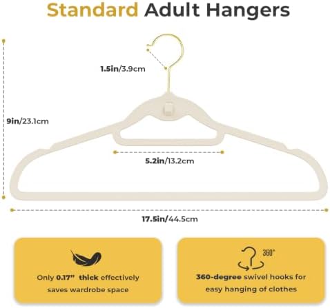 Ivory Velvet Hangers 50 Pack with Stackable Cascading Gloden Hook