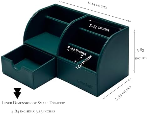 UnionBasic Desk Organizer - Multifunctional Leather Desktop Pen Holder Storage Box - Business Card/Pen/Pencil/Mobile Phone/Stationery Holder, Vintage Green