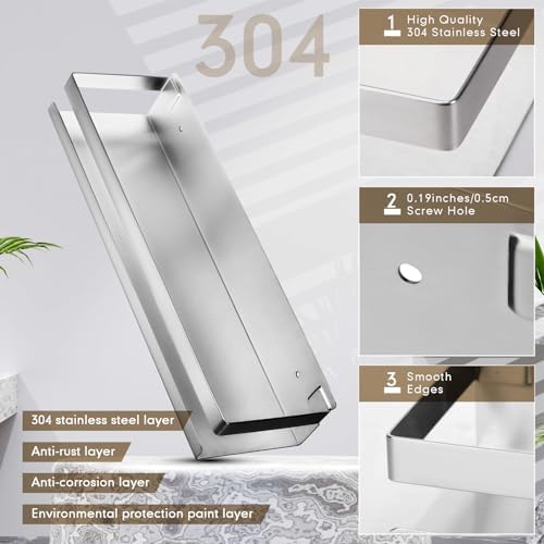 Lallisa 2 Pieces Stainless Steel Shelf Bathroom Shower Floating Shelves Wall Mounted Shower Caddy Basket Shelf Storage O