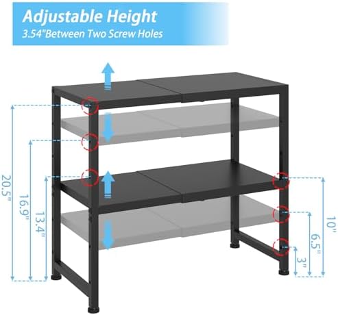 2-Tier Expandable Metal Storage Shelves,150LBS Heavy Duty Shelving Units and Storage For Small Appliance,Adjustable Pots
