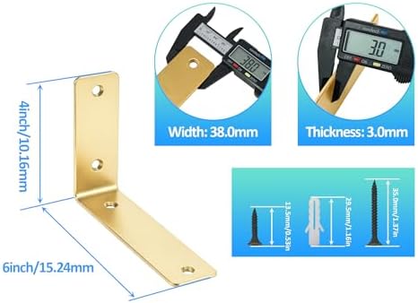 L Floating Shelf Brackets,4 Pack Heavy Duty L Brackets for Shelves, L 6" X H 4" Gold Metal Countertop Support Brackets,W