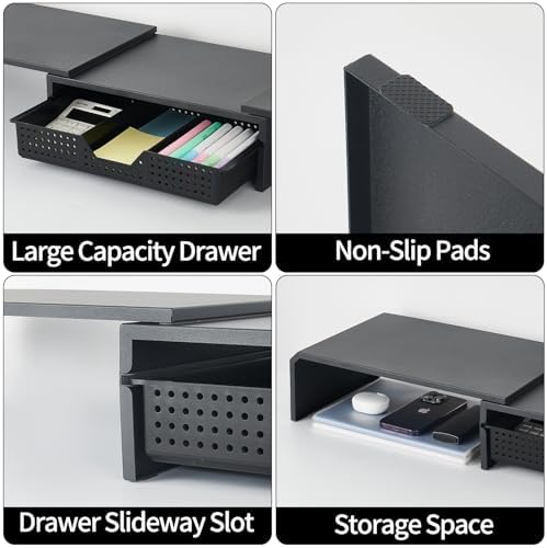 LEKETREE Dual Monitor Stand Riser with Drawer, Computer Stand for Desk, Workspace Desktop Stand, Desk Organizer for Comp
