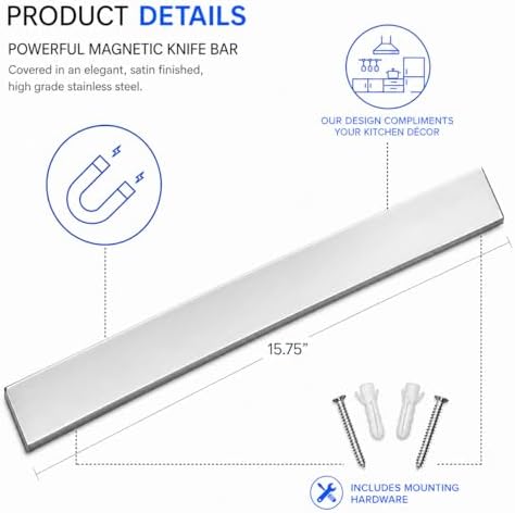 Modern Innovations 16 Inch Stainless Steel Magnetic Knife Bar with Multi-Purpose Functionality as a Knife Holder, Knife 