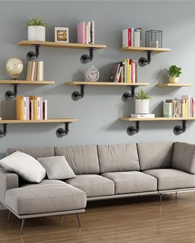 MUZIK 12Pc 4"×4" L Pipe Shelf Bracket, Heavy Duty Wall Mount, DIY Shelving