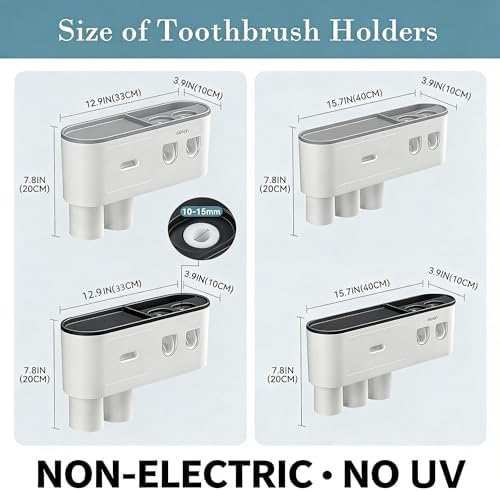 Toothbrush Holders for Bathrooms Wall Mounted, 6 Slot Toothbrush Holder with 2 Automatic Toothpaste Dispensers, 2 Magnet