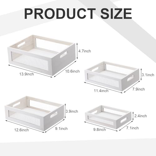 FillTouch 4 Pcs Wooden Nesting Countertop Baskets, White, Small