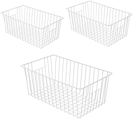 Large Wire Storage Baskets Freezer Baskets Organizer, Refrigerator Metal Wire Storage Divider, Wire Storage Basket with 