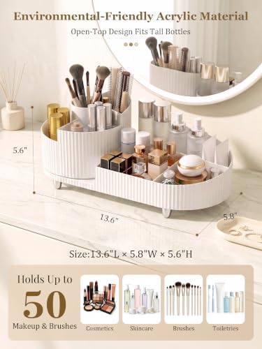 Booklov Rotating Makeup Organizer for Vanity Countertop, White