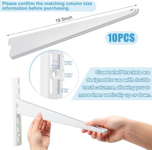 Yalikop 10 Pack Adjustable Shelf Brackets for Double Track System Closet Organization Heavy Duty Wire Shelf Brackets (Wh