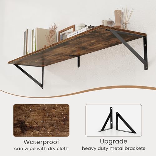 Heimlove Deep Floating Shelves for Wall, 40W x 8D Wood Wall Shelves Set of 2, Wide Floating Bookshelf for Living Room, K