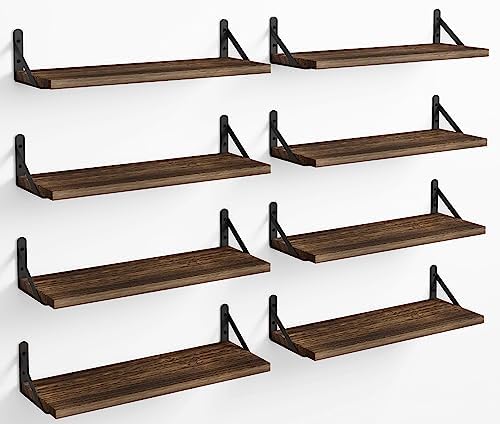 Fixwal Floating Wall Shelves, Set of 8, Width 4.75 Inches, Dark Carbonized