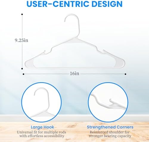 Simple Deluxe 50 Pack Plastic Hangers, Durable Clothes Hangers, Lightweight and Space-Saving Hangers for Shirts, Dresses, Coats, Pants, White