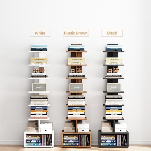 TUTOTAK Book Shelf, Narrow Spine Bookshelf, 8-Tier Bookcase for Small Space