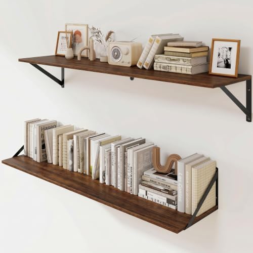 Heimlove Black Deep Floating Shelves for Wall, 39.37W x 8D Wood Wall Shelves Set of 2, Wide Floating Bookshelf for Livin