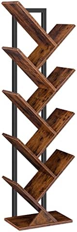 HOOBRO Tree Bookshelf, 9-Tier Bookcase Wooden Shelves, Floor Standing Storage Rack, for Display of CDs, Books in Living 