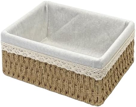 Wicker Storage Baskets, Handwoven Paper Rope Organizer Bins with Removable Floral Liner, Large for Bathroom, Pantry, She