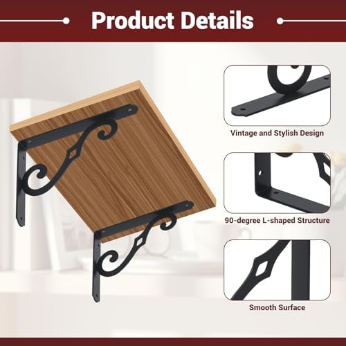 HOME MASTER HARDWARE Decorative Shelf Brackets, 8x5.5 inch, Black, 10 Pack