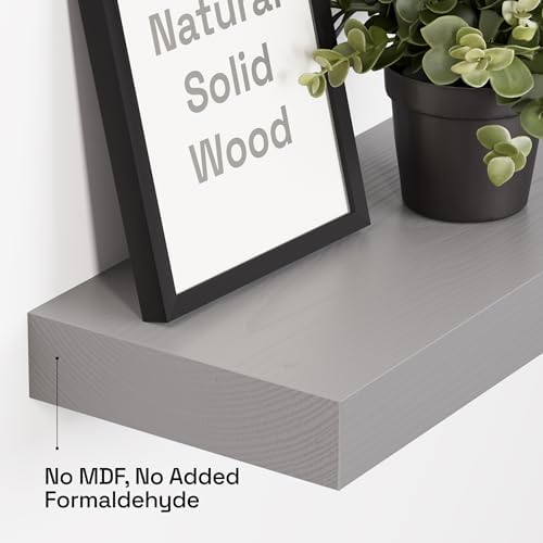 Solid Wood Floating Shelves for Wall 16 Inch Grey, Wooden Bathroom Shelf