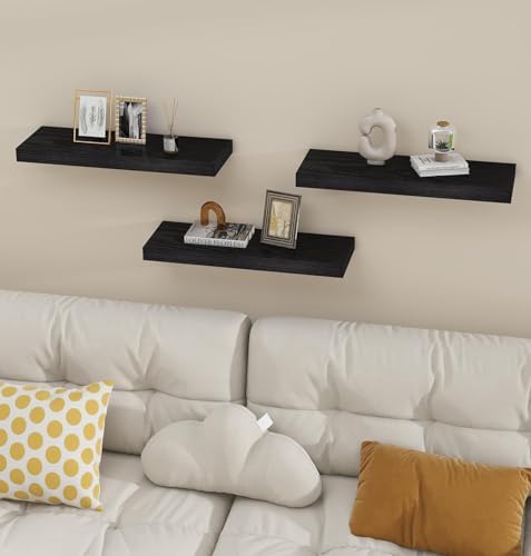Vervida® Black Floating Wall Shelves 24in Set of 6 Holds 37 Lbs Hidden