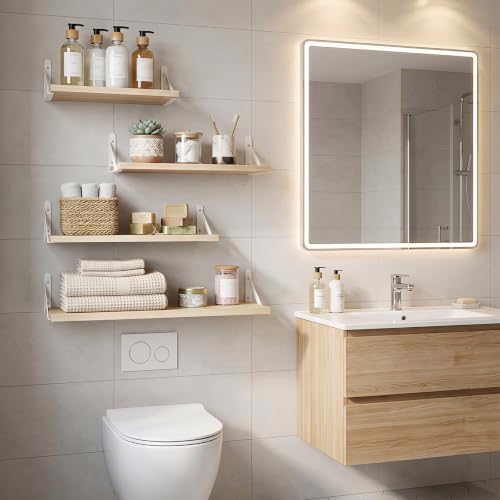 YGEOMER 4 Different Sizes Floating Shelves for Wall Decor, Natural Wood