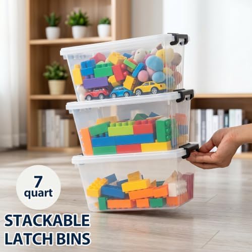 OUTUXED Storage Bins with Lids 10 Pack 7Qt Clear Stackable Containers Boxes