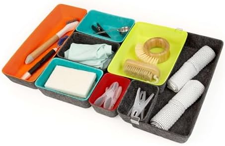 Three by Three Seattle Felt Storage Bins w/Expandable Bin, Set of 8