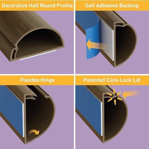 D-Line Half Round Cord Hider, Patented Cable Cover, Hide TV Wall Mount Wires, Raceway for Cords, Decorative Wire Covers,
