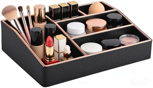 PU Leather Makeup Organizer Tray,Large Vanity Organizer,Cosmetic Storage Box for Lipstick Brushes Skincare Perfume,Cosme