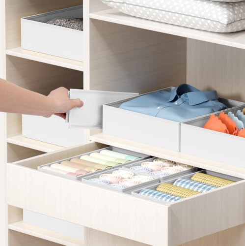 DIMJ Drawer Organizer Clothes Storage - 18 Pack Baby Dresser Organizer for Nursery, Foldable Closet Drawer Organizer Bins for Bedroom Organization, Fabric Storage Dividers for Socks, Underwears, White
