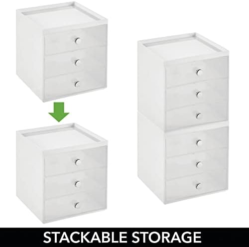 mDesign Makeup Organizer Storage Station Cube with 3 Drawers for Bathroom Vanity, Cabinet, Countertops - Holds Lip Gloss