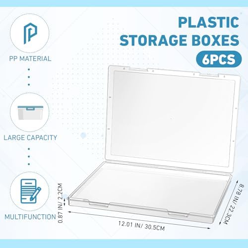 Jetec 6 Pieces Small Clear Plastic Storage Box, 12.0 x 8.8 x 0.9 Inch