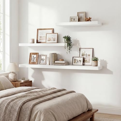 72 Inch Floating Shelves for Wall Set of 1,9.3" Deep Wall Shelves,Rustic Wood Wall Mounted Book Shelves with Invisible B