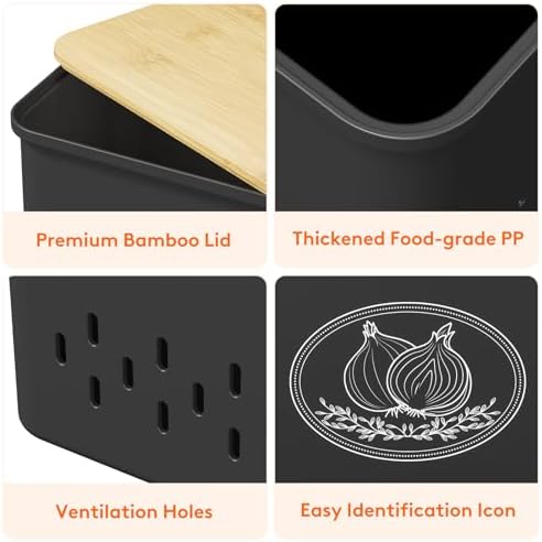 Lifewit Plastic Potato and Onion Storage Bin Box, Set of 2, Black